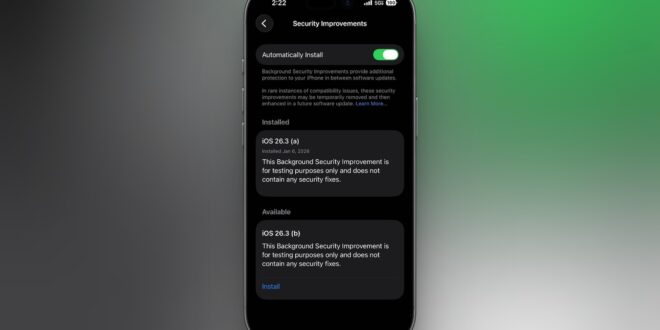 apple kembali menguji pembaruan keamanan latar belakang di ios 26 3 dan macos tahoe 26 3 index