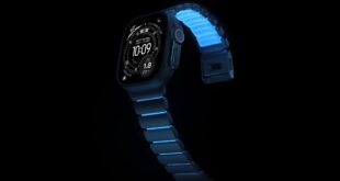 nomad launches hybrid titanium apple watch band in new icy blue glow color index