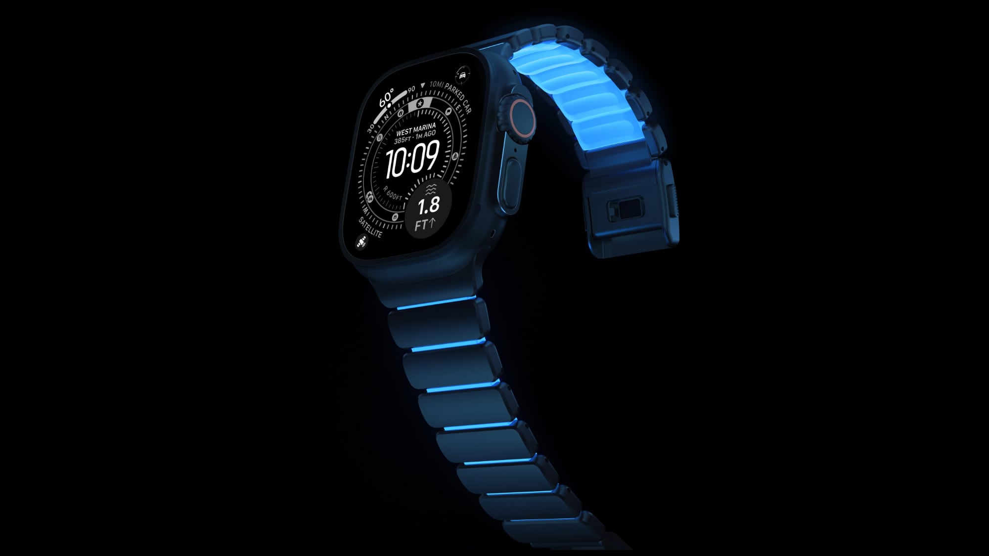 nomad launches hybrid titanium apple watch band in new icy blue glow color index